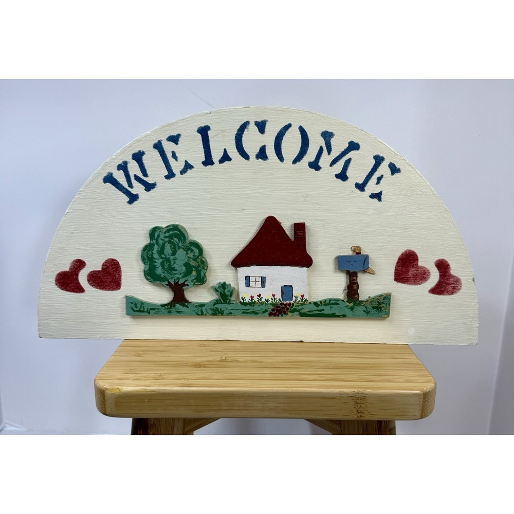 Vintage Wooden Welcome Sign Country Cottage Wall Decor Rustic Farmhouse 90's